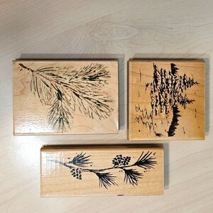 Winter scene and pine tree rubber stamps